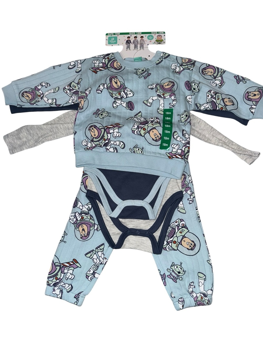 Disney Pixar Buzz Lightyear 4 Piece Outfit Set 18M Blue Gray Navy Purple Green
